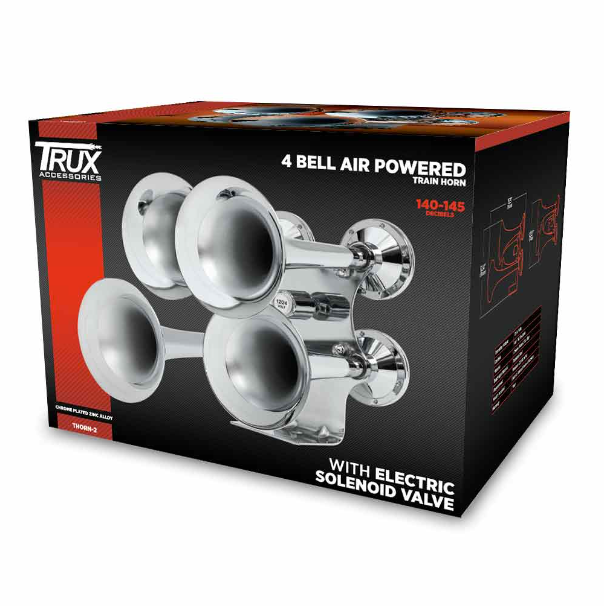 4 Bell Air Powered Train Horn – 140-145 Decibels | Chrome Plated Zinc Alloy