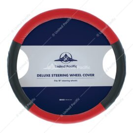 18" Carbon Fiber Pattern Steering Wheel Cover - Red Stitching-UP