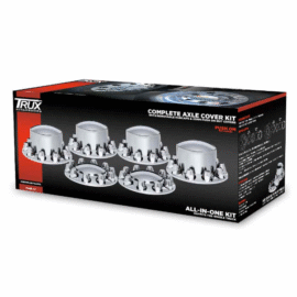 Complete Axle Cover Kit with Removable Hubcaps & 33mm Push On Nut Covers – Dome Hubcaps | Chrome ABS Plastic