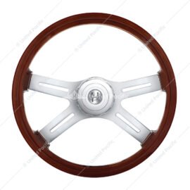 18" Chrome 4 Spoke Steering Wheel With Hub & Horn Button Kit For Peterbilt (1998-2005) & Kenworth (2001-2002) - UP