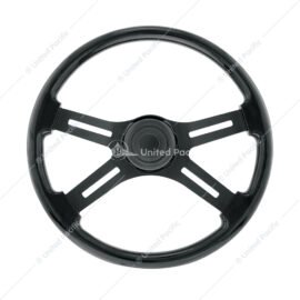 18" Matte Black 4 Spoke Steering Wheel With Horn Bezel & Button-Gloss Black - UP