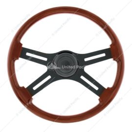18" Matte Black 4 Spoke Steering Wheel With Horn Bezel & Button-Wood Grain - UP
