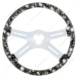 18" Skull Steering Wheel Only With Hydro-Dip Finish Wood - White/Gray-UP