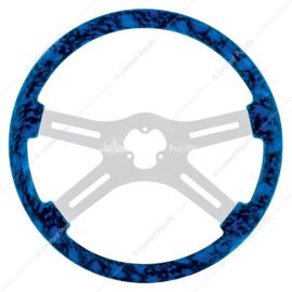 18" Skull Steering Wheel Only With Hydro-Dip Finish Wood - Blue-UP