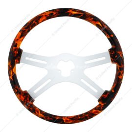 18" Flame Steering Wheel With Hydro-dip Finish Wood - 4 Spoke-UP