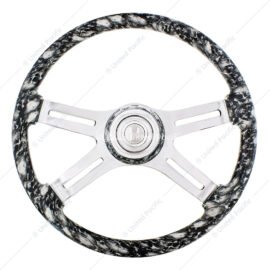 18" 4 Spoke Skull Steering Wheel With Matching Skull Horn Bezel - White -UP