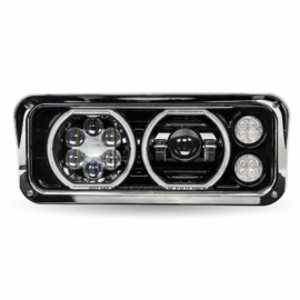 Universal LED Projector Headlight Assembly with Glow Position Halos & Marker LEDs – Black (Driver Side)