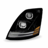 Volvo VN/VNL LED Projector Headlight Assembly with LED Glow Position, Turn & Marker Accents – Black (Driver Side)