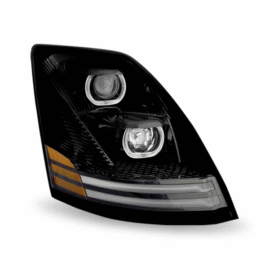 Volvo VN/VNL LED Projector Headlight Assembly with LED Glow Position, Turn & Marker Accents – Black (Passenger Side)
