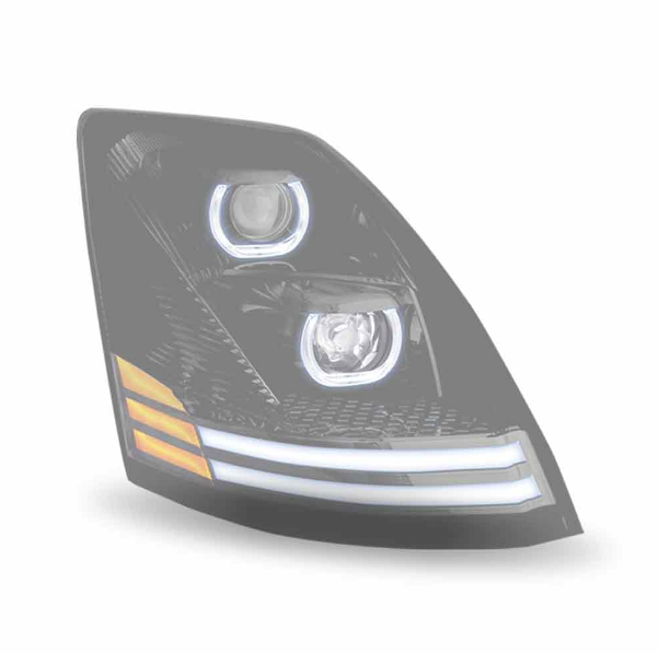 Volvo VN/VNL LED Projector Headlight Assembly with LED Glow Position, Turn & Marker Accents – Black (Passenger Side) - Image 2