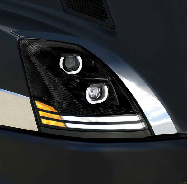 Volvo VN/VNL LED Projector Headlight Assembly with LED Glow Position, Turn & Marker Accents – Black (Passenger Side) - Image 4